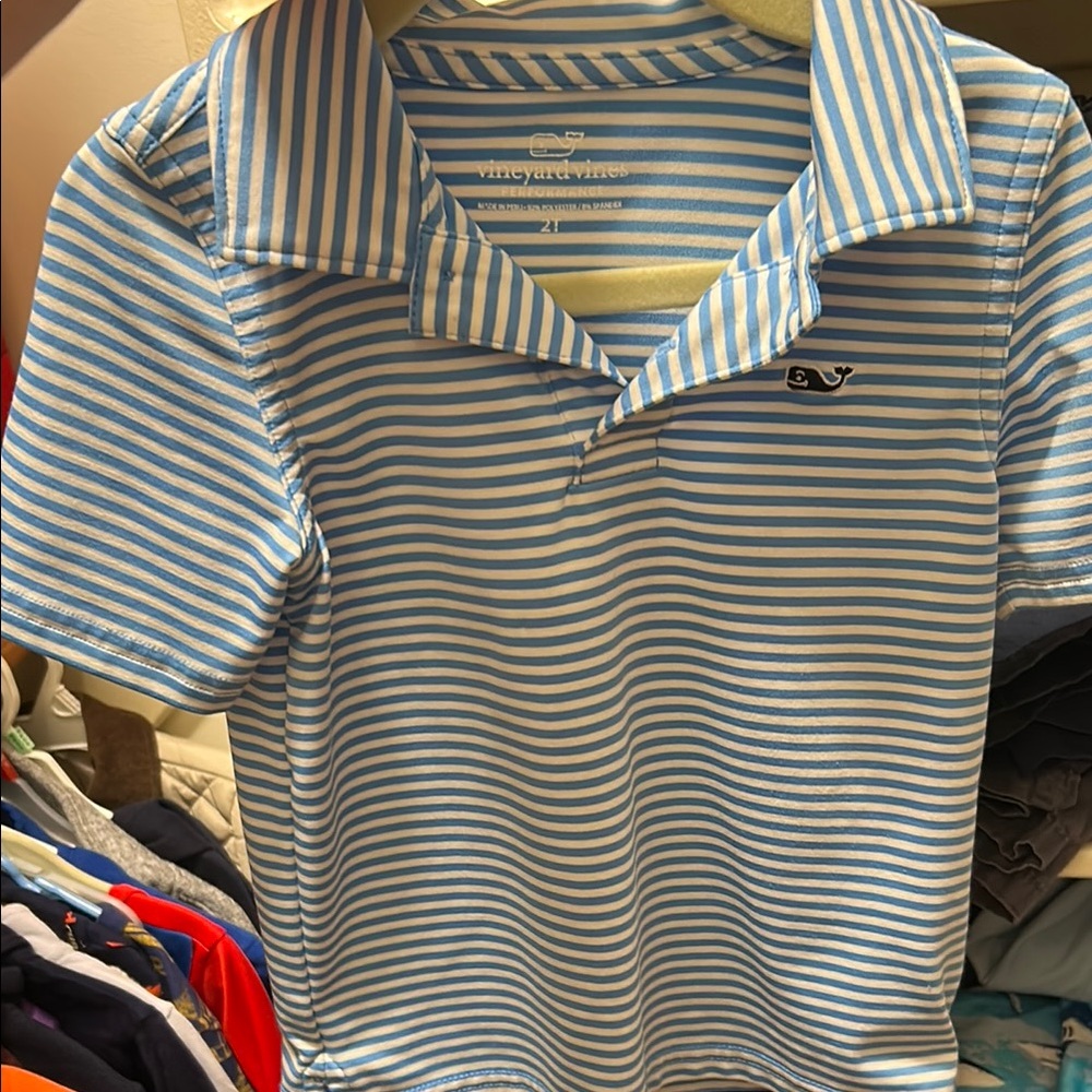 Vineyard Vines Kids Polo in Blue and White Stripes